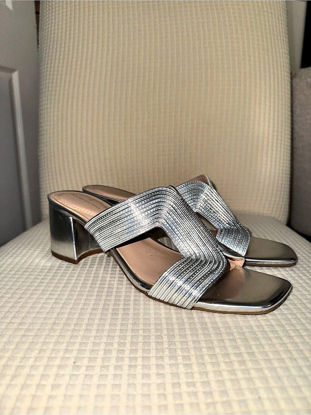 Bandolino Merily Metallic Silver Block Heel Slide Sandals